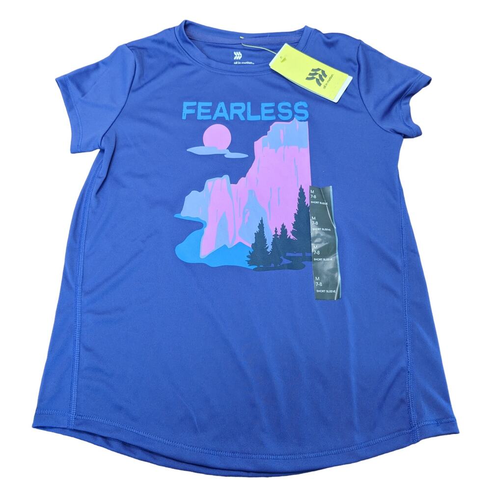 All in Motion Fearless TShirt Girls M Dark Purple Short Sleeve Crewneck Trees